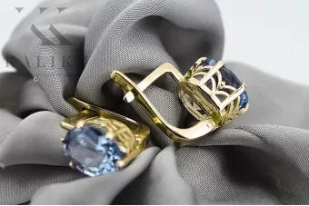 8K žlté zlato 333 Aquamarine náušnice vec003x-aq Russian Soviet USSR Vintage craft Art Deco style